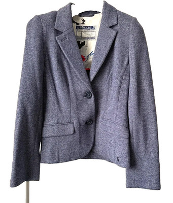 Joules Tailored Herringbone Blazer in Heather Blue size US 2 UK6