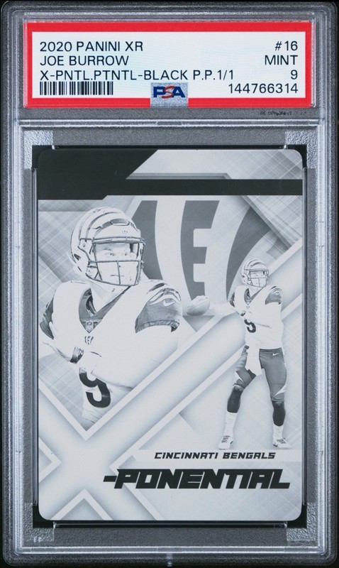 2020 Panini XR Joe Burrow Rookie Black Printing Plate PSA 9 TRUE 1/1