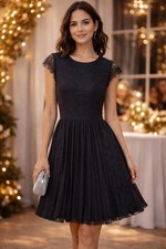 Banana Republic Black Lace Pleated Little Black Dress Size 4 Cocktail Dress EUC