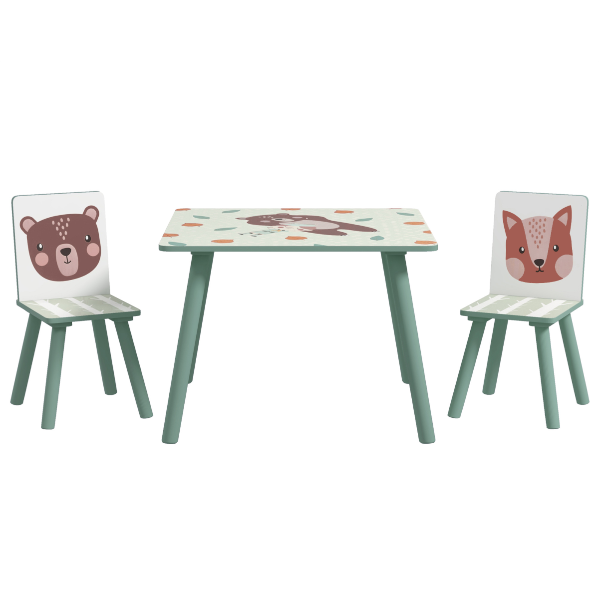 ZONEKIZ Kids Table and Chairs, Children Desk with 2 Chairs - Green
