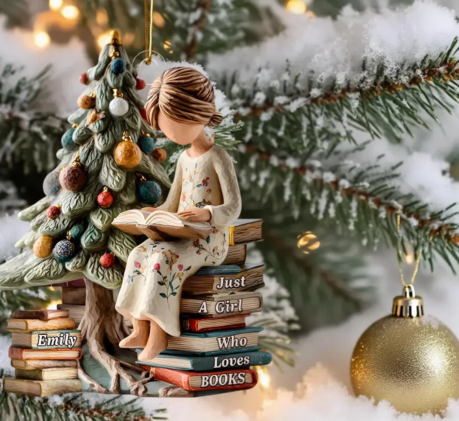 Adorno Personalizado Just a Girl Who Loves Libros, Acrílico Plano 2D Regalo Navidad Foto 2 de 4