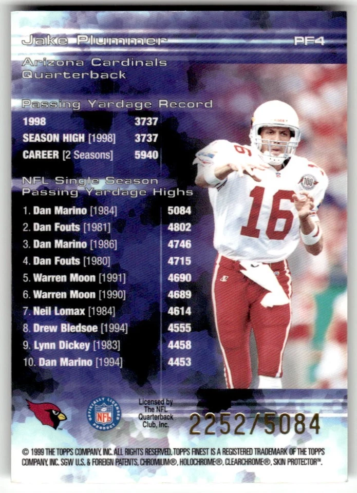 1999 Finest Jake Plummer Prominent Figures #/5084 #PF4 - Image 2 of 2