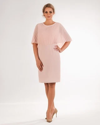 Carla Moreno Megan Etuikleid Midi Plissee Chiffon Cape U-Boot Größen 40-48 - Bild 1 von 4
