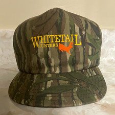 Vintage 80s Whitetail Hunters Camo Snapback Hat Flint River Mfg USA Made Mint