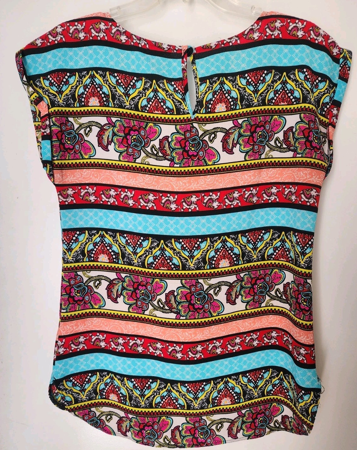 Pink Rose Multicolored Blouse Patterned Short Sle… - image 2