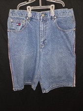 Tommy Hilfiger Vintage carpenter Shorts Mens Blue Denim Shorts Y2K Flag 33x10