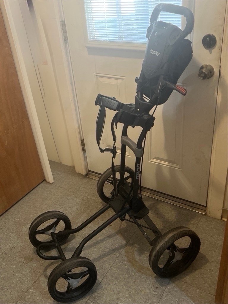Boy Quad Golf Push Cart - Black - 4 Wheel - Collapsible W/ B