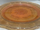 Federal Glass Vintage 11” Plate Marigold Normandie Lattice & Bouquet