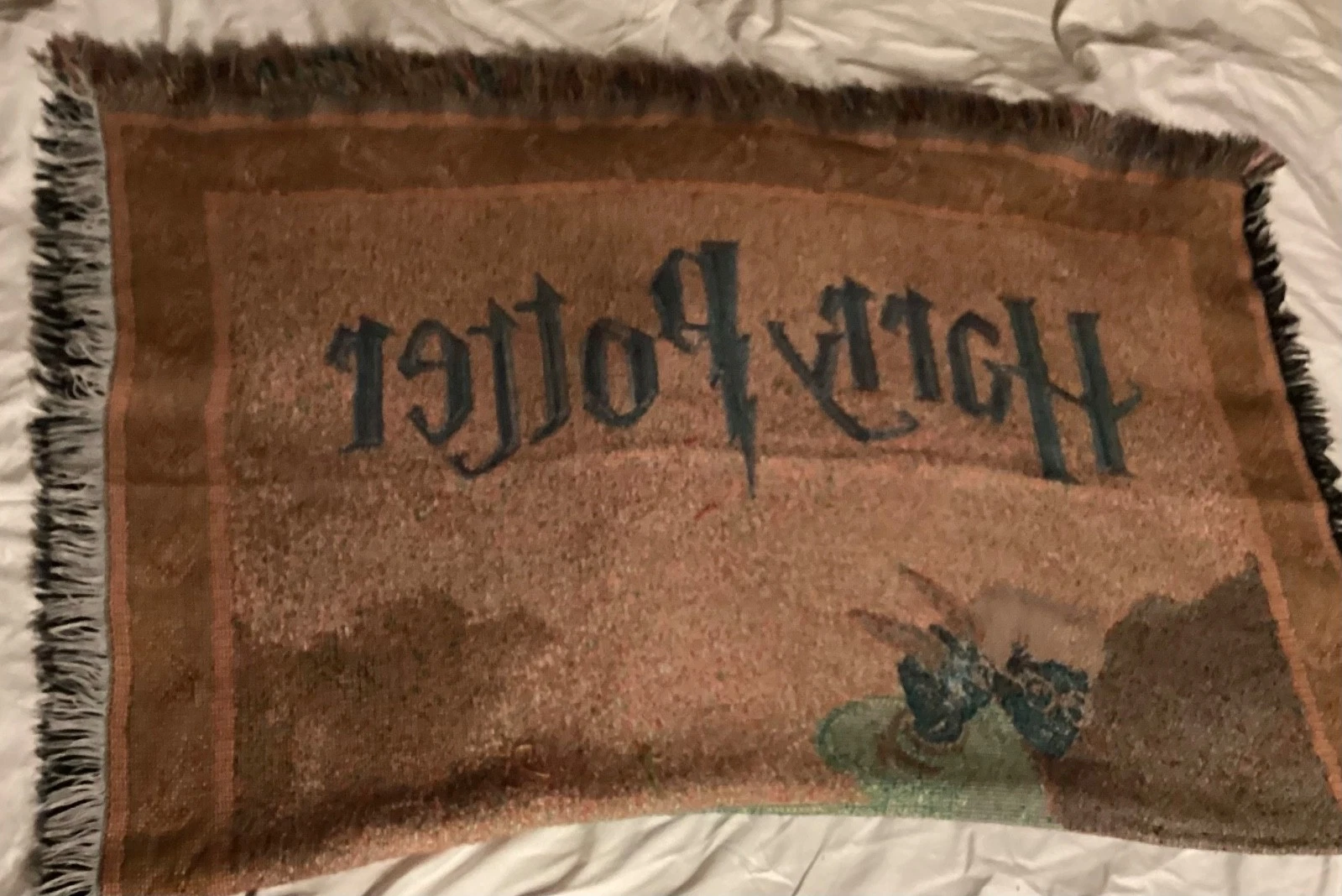 Vintage Harry Potter Throw Blanket Quidditch Hand Woven Fringed Warner Bros 2000