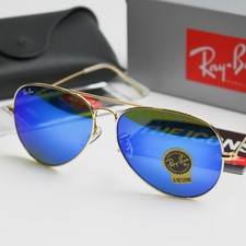Ray-Ban Sunglasses RB3025 Aviator Sunglasses Gold Frame Ice Blue Lens 62-14 mm
