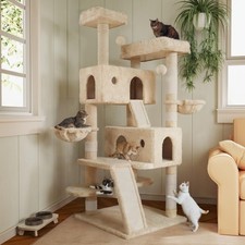 66 Inches Multi-Level Large Cat Tree Tower for Indoor Big Feline/Cozy Plush P...