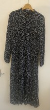 M&S Collection Dress Size 12 Beautiful Ditzy Black Midi Boho Casual Long Sleeves
