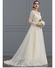 Ball Gown Princess V Neck Sweep Train Tulle Lace Wedding Dress EU 34