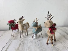 Enchanted Forest reindeer stick ornament Xmas decor set knit