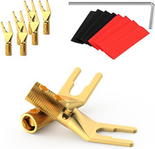 8 Pcs Speaker Spade Connectors Pure Copper Gold Plated Y Plug 45 Degree Screw...