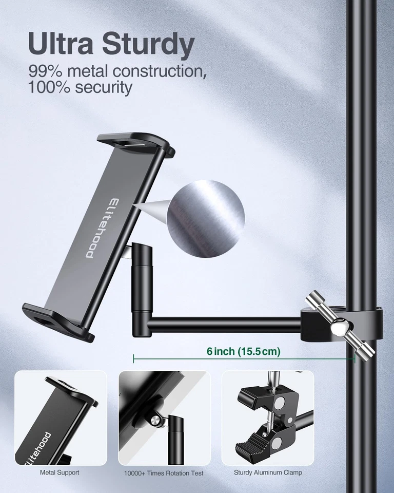 Alluminio Supporto Tablet Asta Microfono, Montaggio Laterale Supporto Ipad E Mic - Immagine 3 di 4