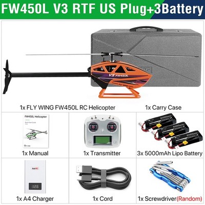 FlyWing FW450L V3 RC Helicopter 10CH GPS ACE Flight Controller 3 Battery Orange