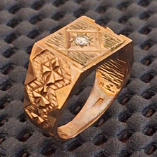 9ct Yellow Gold Diamond Signet Ring Size T Hallmarked 5mm Band Square Face