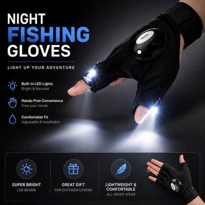 LED Flashlight Gloves Fingerless Cycling Fishing Repair Work Light Gloves