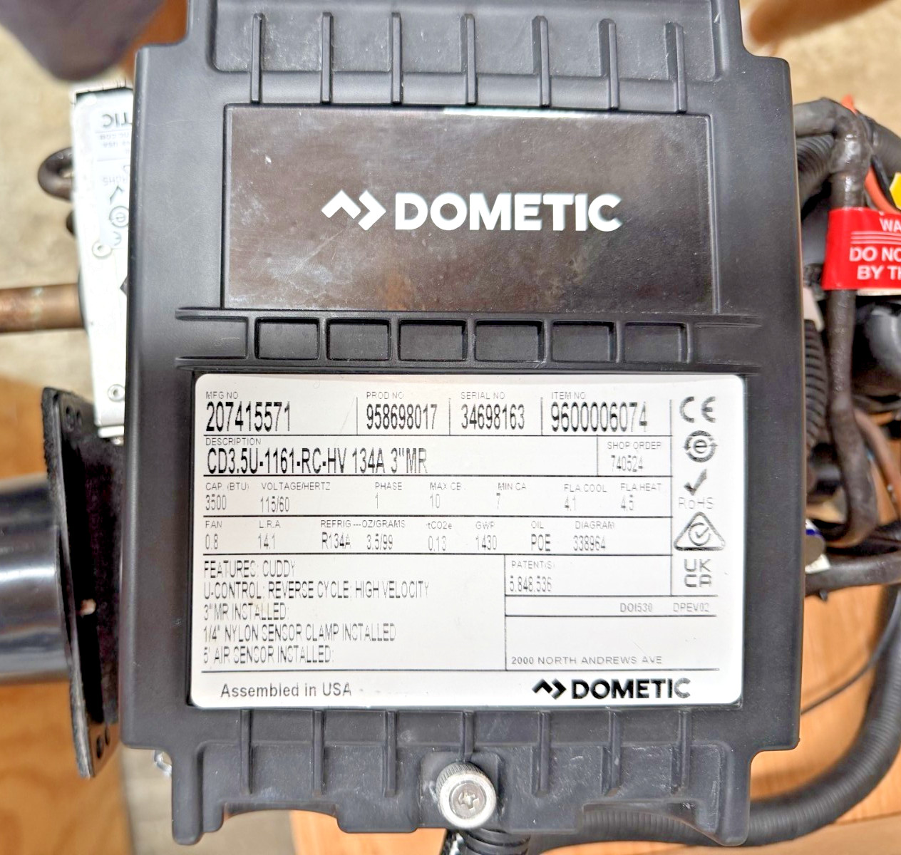 Dometic CD3.5U-1161-RC-HV 134A 3"MR Self-contained AC unit