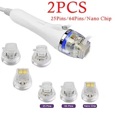 2Pcs Replace Micro Needle Cartridge Tip Nano 25/64 Pins Gold For RF Machine