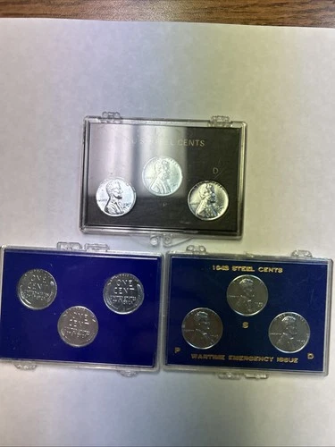 1943-LINCOLN Uncirculated Steel Penny 3 Sets of 3 Count