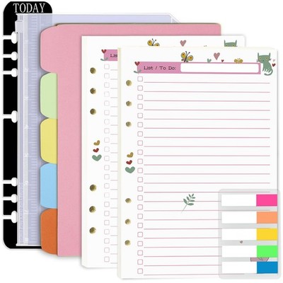 A5 Planner Inserts to Do List, 90 Pages Colorful 6-Ring Loose-leaf Planner Refil
