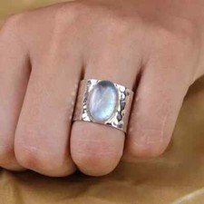 Moonstone Wide Band Ring 925 Sterling Silver Band  Statement Ring All Size J50