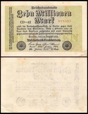 GERMANY 10 Millionen - Million Mark, 1923, P-106, World Currency