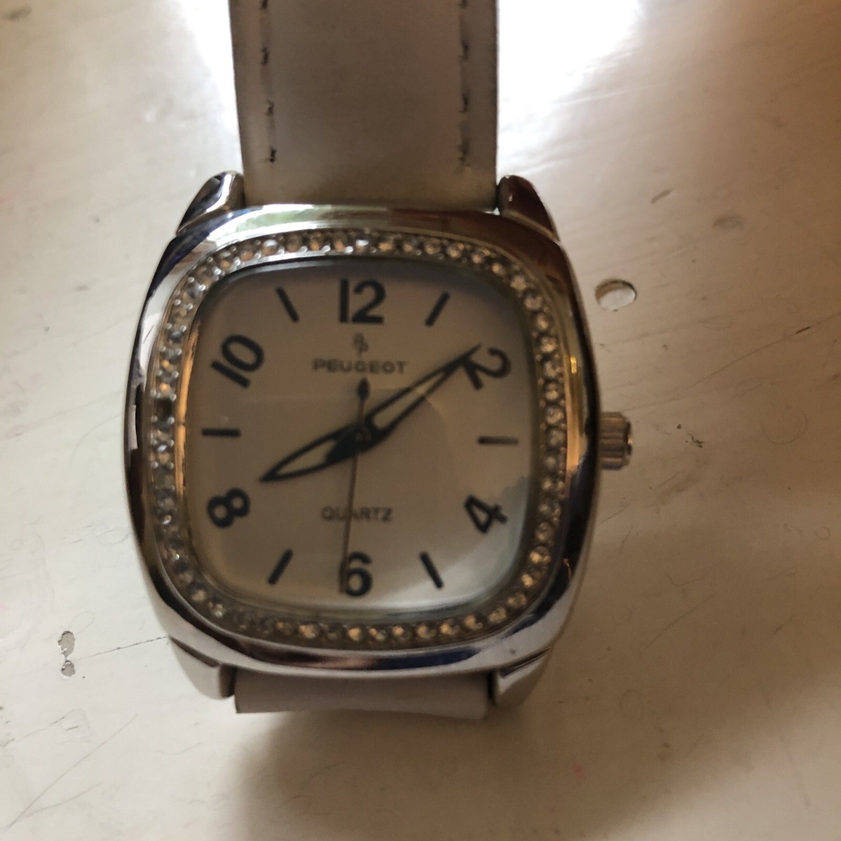 Peugeot White Dial Crystal Accent Silver Tone Case White  display picture 3