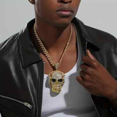 Jumbo Headphone Skull Pendant & 20'' Iced Cubic Zirconia Chain Hip Hop Necklace