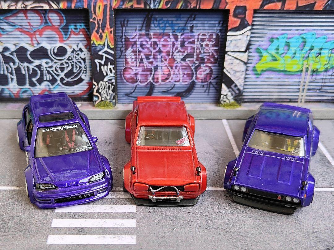 ホットウィールカスタム ホンダ シビック EF9 オーバーフェンダー紫トミカ改造 Hot Wheels Custom Honda Civic EF9 Over Fender Purple Tomica