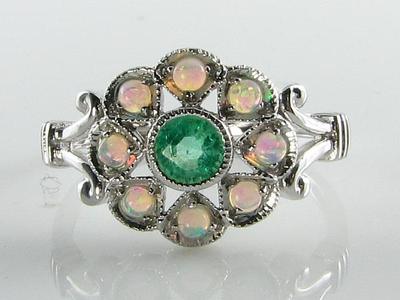 SONNE MOND STERN 9 KT WEISSGOLD KOLUMBIANISCHER SMARAGD OPAL RING KOSTENLOSE GRÖßE