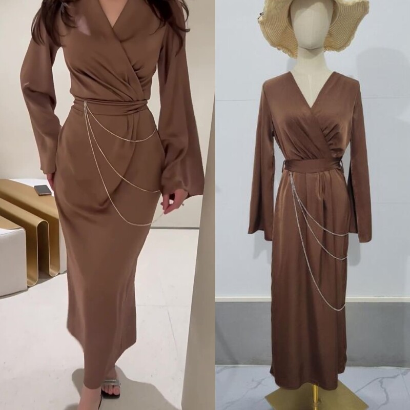 long sleeve nightclub dresses Elegant Long Sleeve Square Collar Bodycon Maxi Prom Party Dresses Gown apricot / L