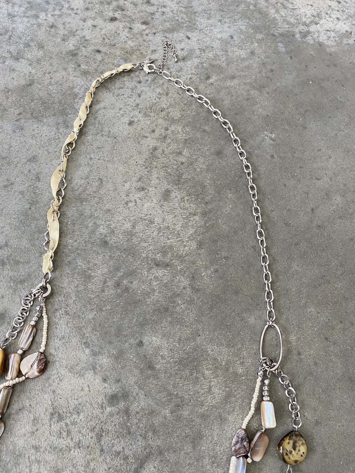 Beaded Necklace Shell Shells Layering Silver Tone… - image 4