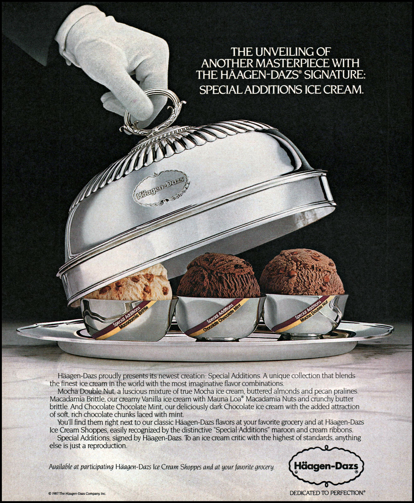 1987 Häagen-Dazs ice cream masterpiece unveiling retro photo print ad L14