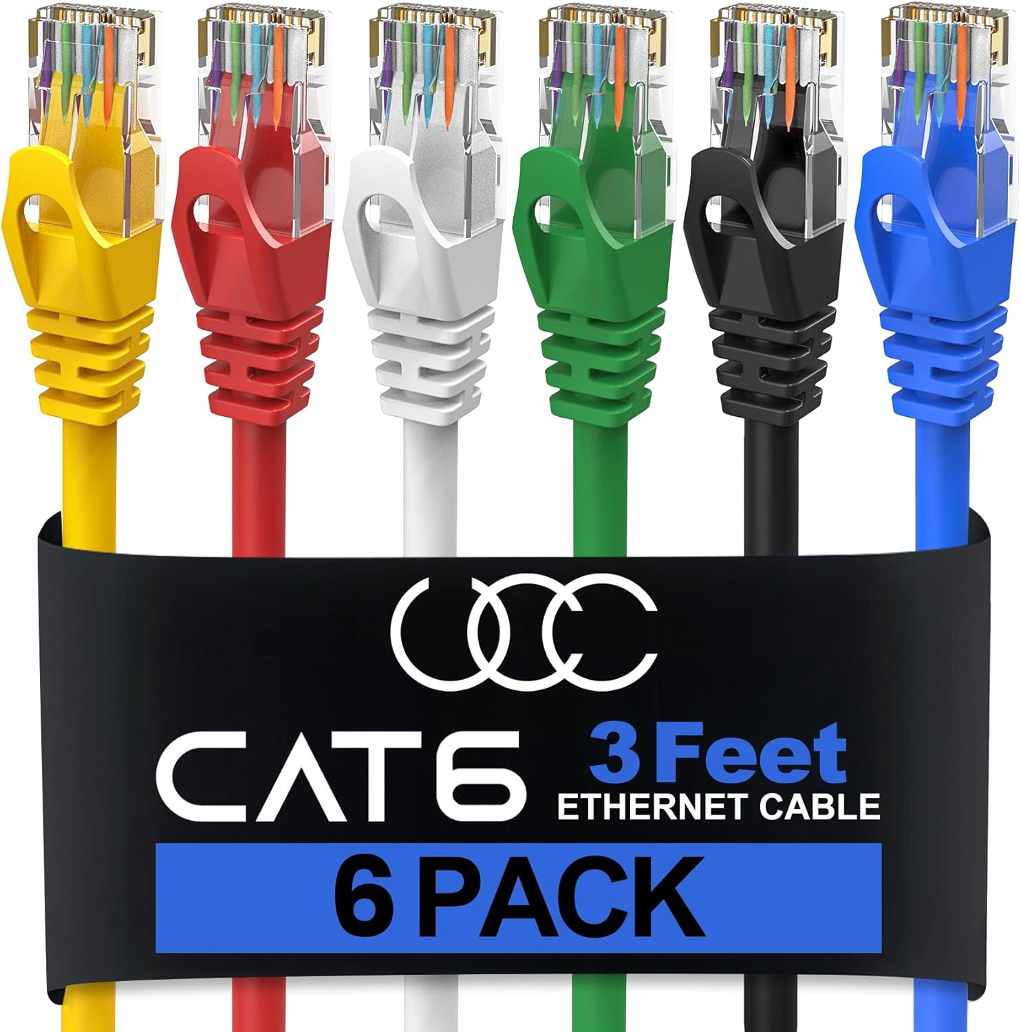 3ft Cat6 Ethernet Cable 6-Pack - UTP RJ45 LAN Network Patch Cord-image