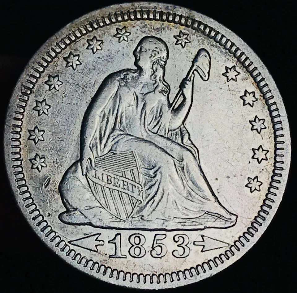 1853 Seated Liberty Quarter 25C RAYS ARROWS Choice 90% Silver US Coin CC26137 - Image 4 of 4
