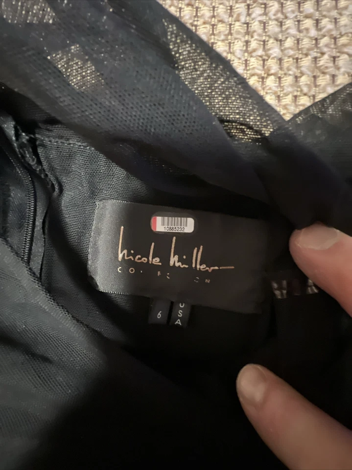 Nicole Miller вечернее платье женщин черный сетки панели длинным рукавом размер 6 Georgous - Изображение 2 из 4