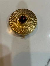 Estee Lauder Compact- Gold with Red Stone- New