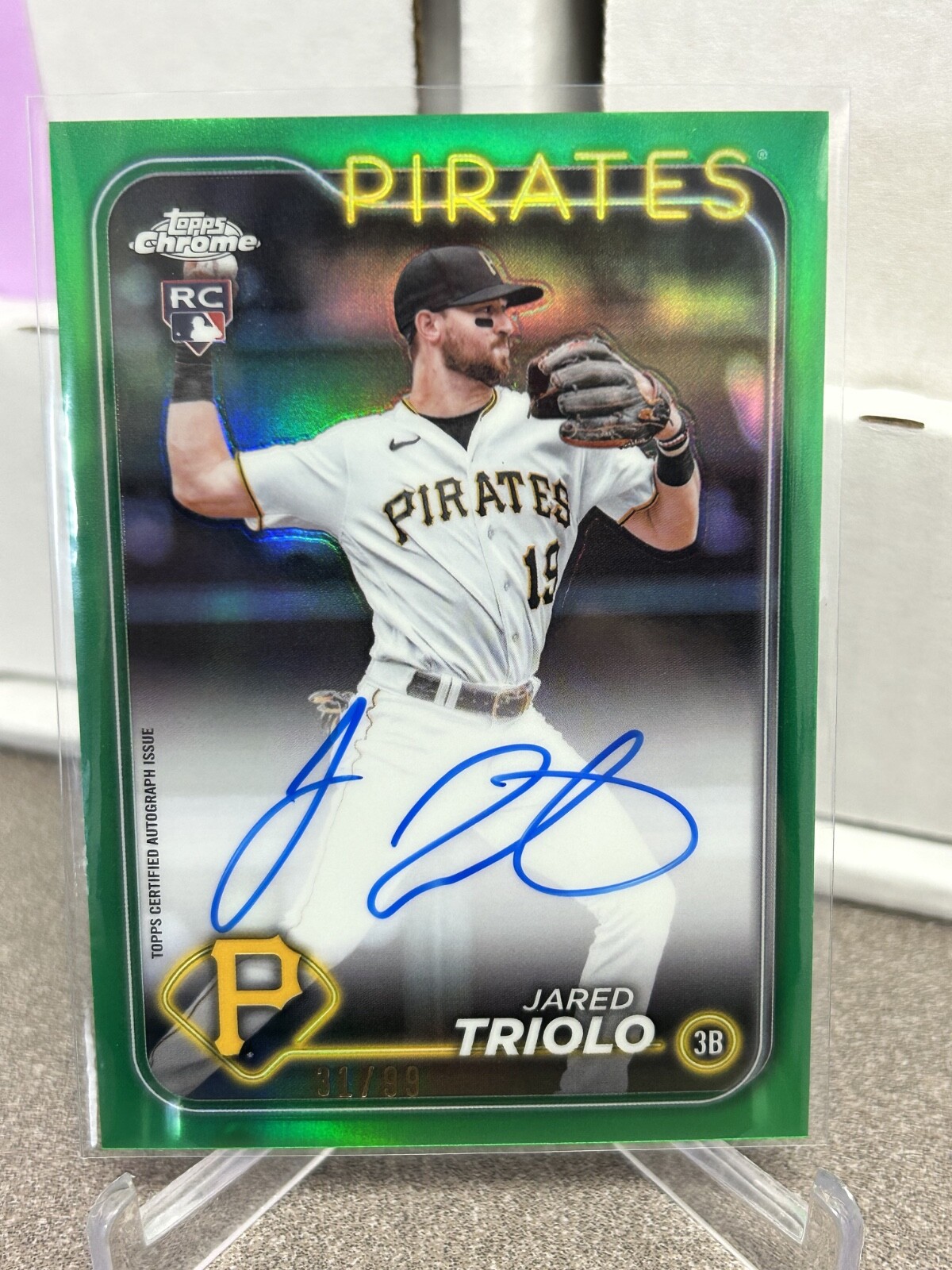 2024 Topps Chrome Jared Triolo #RA-JTR Green Refractor Auto /99 Rookie Pirates