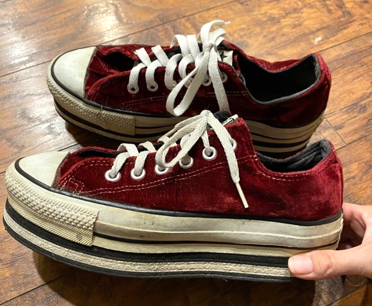Vintage Converse women's All Star Chunky Platform 90's Velour Velvet burgundy 9