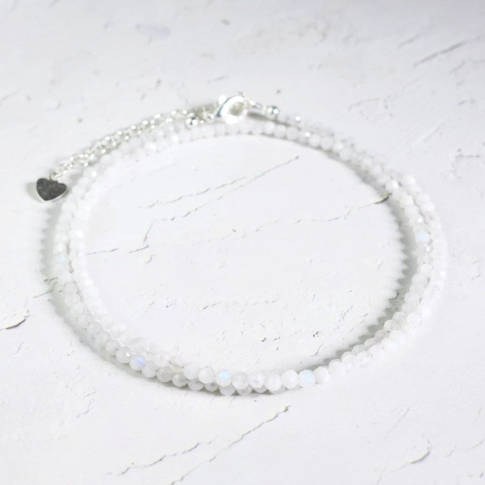Natural Moonstone Faceted Beaded Choker Handmade White Dainty Gemstone Necklace - Image 2 of 4