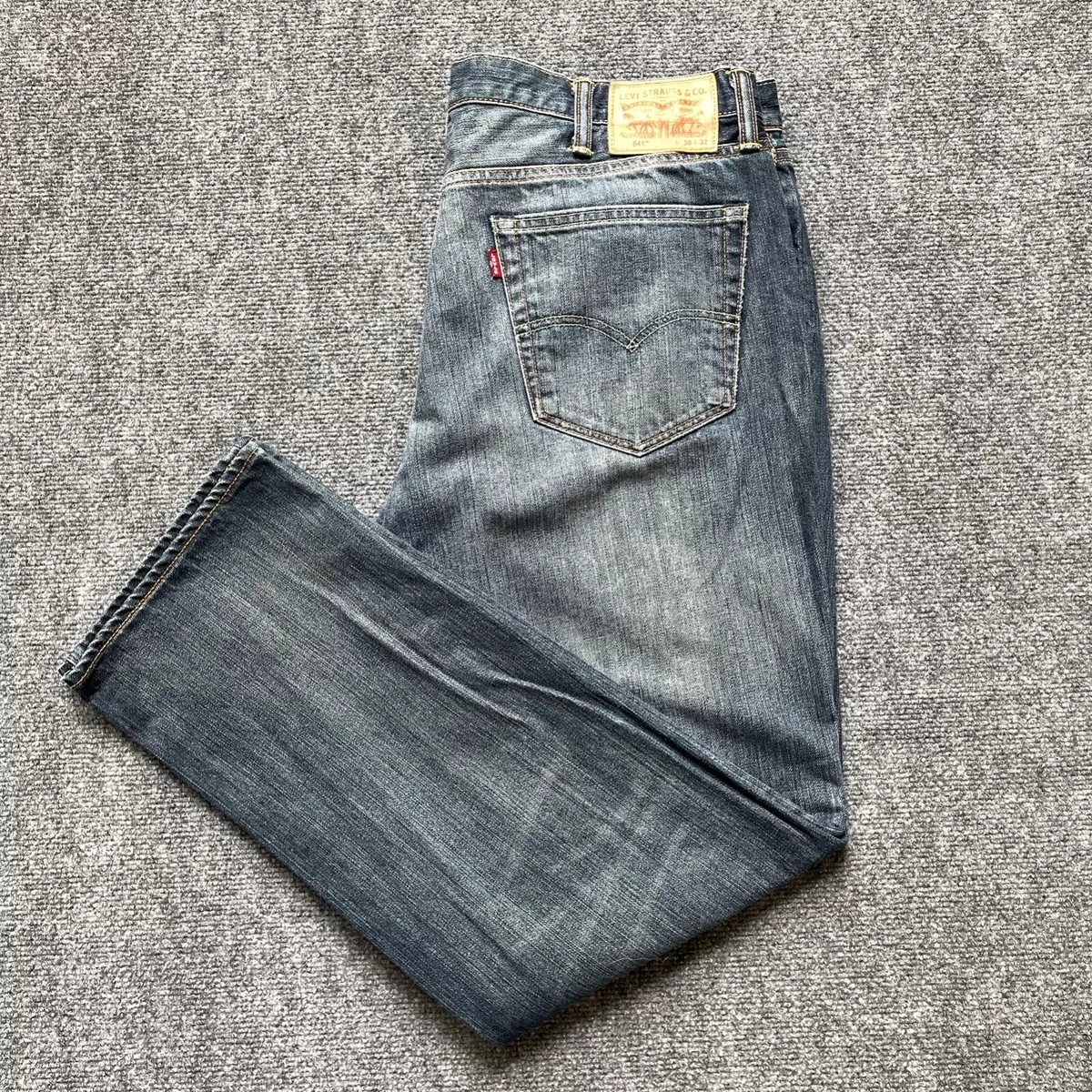 Levis Jeans Mens 38x32 Blue 542 Relaxed Straight Whisker Thigh Fade | eBay