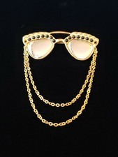 Large Vintage 1960s Costume Jeweled SUNGLASSES Pin Mirrored Lenses w/ Chains