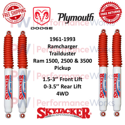 Skyjacker Shock Set 1.5-3'' Front 3.5'' Rear For Ramcharger, Trailduster, Ram 1500