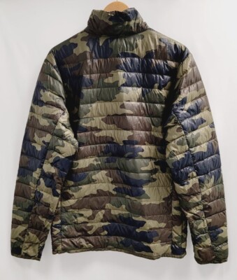 UNIQLO Puffer Jacket Green Camo Down Feather Long Sleeve Full Zip