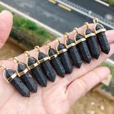 10pcs Lava Rock Stone Hexagon Point Pendant Chakra Reiki Healing Amulet