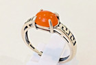 Beautiful 8x6 mm Ethiopia Natural Oval Orange Fire Opal Antique Silver Ring,New — photo 1
