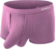 Men's Dual Pouch Underwear Short Leg Boxer Briefs Separated Pouch Male Trunks